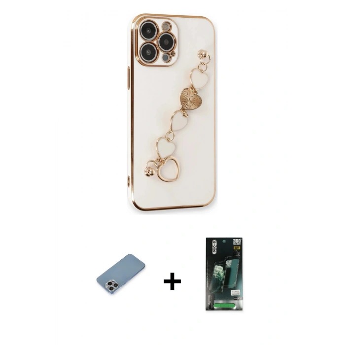 MARSİLYAN™- iPhone 13 Pro Max Kılıf Nova Işık Prime - Şeffaf 360 Full Body Arka Koruyucu + Shine Kamera Lens Koruma Cam - GI