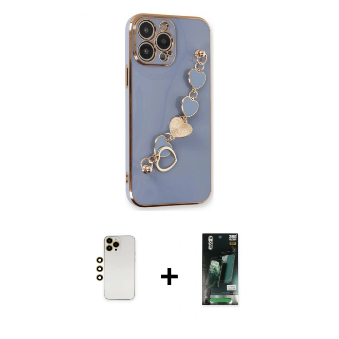 MARSİLYAN™- iPhone 13 Pro Max Kılıf Nova Işık Prime - Şeffaf 360 Full Body Arka Koruyucu + Shine Kamera Lens - GD
