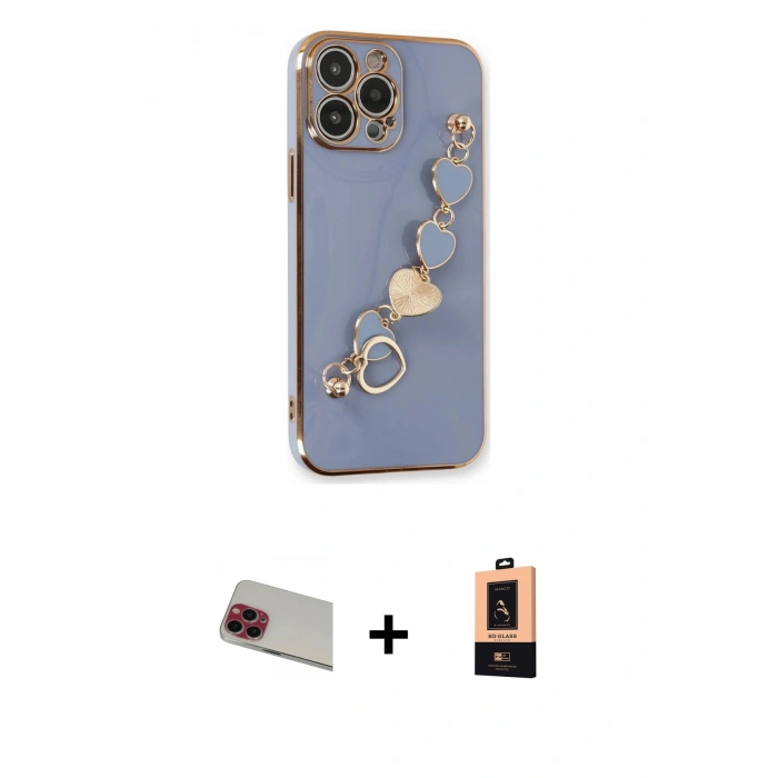 MARSİLYAN™- iPhone 13 Pro Max Kılıf Nova Işık Prime - Şeffaf Maxco Cam Ekran Koruyucu + Kırmızı Rainbow Kamera Lens Koruma Cam