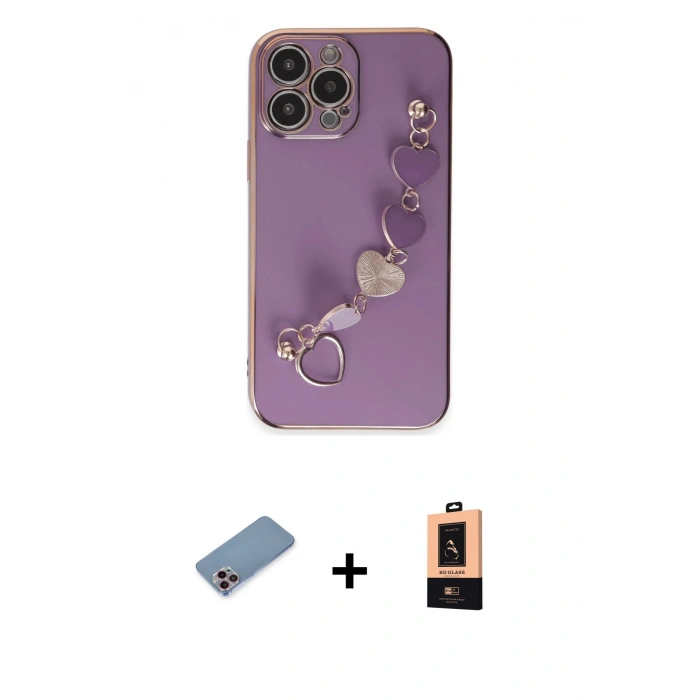 MARSİLYAN™- iPhone 13 Pro Max Kılıf Nova Işık Prime - Şeffaf Maxco Cam Ekran Koruyucu + Pembe Shine Kamera Lens Koruma Cam
