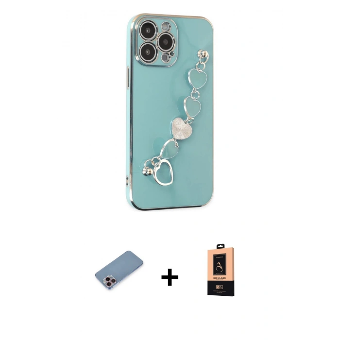 MARSİLYAN™- iPhone 13 Pro Max Kılıf Nova Işık Prime - Şeffaf Maxco Cam Ekran Koruyucu + Pembe Shine Kamera Lens Koruma Cam