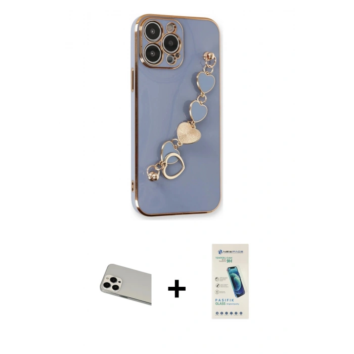 MARSİLYAN™- iPhone 13 Pro Max Kılıf Nova Işık Prime - Şeffaf Pasifik Cam Ekran Koruyucu + Beyaz Rainbow Kamera Lens Koruma Cam