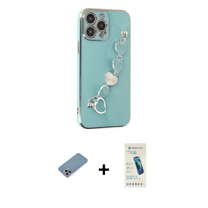 MARSİLYAN™- iPhone 13 Pro Max Kılıf Nova Işık Prime - Şeffaf Pasifik Cam Ekran Koruyucu + Gökkuşağı Shine Kamera Lens Koruma Cam