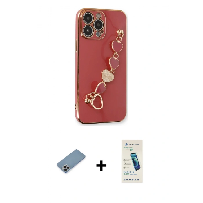 MARSİLYAN™- iPhone 13 Pro Max Kılıf Nova Işık Prime - Şeffaf Pasifik Cam Ekran Koruyucu + Gökkuşağı Shine Kamera Lens Koruma Cam