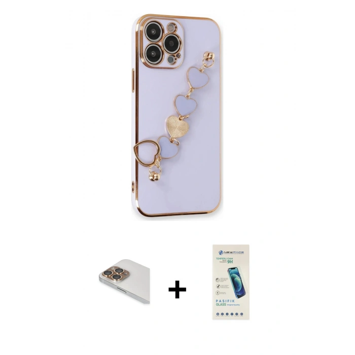 MARSİLYAN™- iPhone 13 Pro Max Kılıf Nova Işık Prime - Şeffaf Pasifik Cam Ekran Koruyucu + Pers Alüminyum Kamera Lens - GD