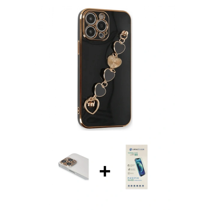 MARSİLYAN™- iPhone 13 Pro Max Kılıf Nova Işık Prime - Şeffaf Pasifik Cam Ekran Koruyucu + Pers Alüminyum Kamera Lens - GD