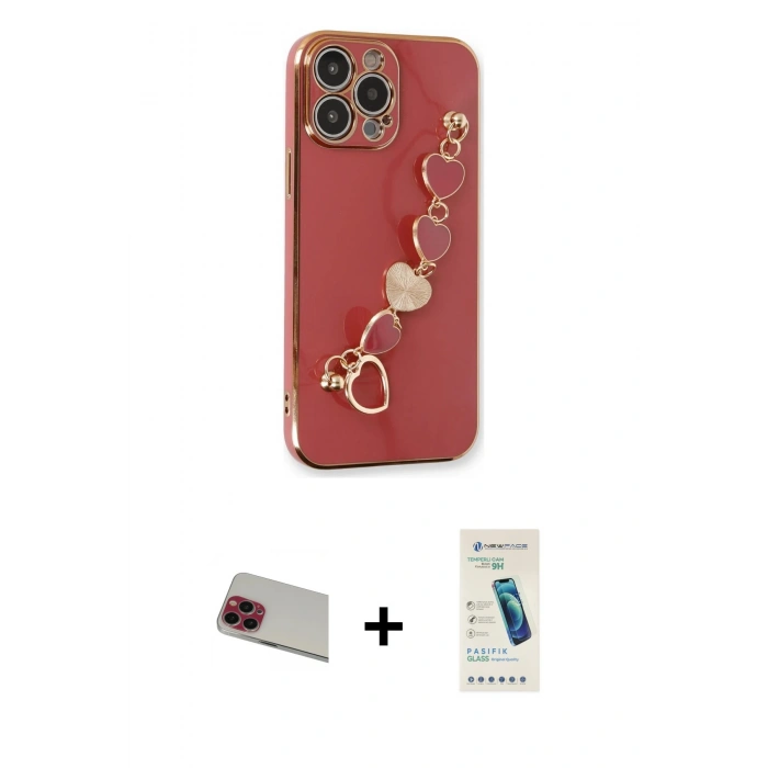 MARSİLYAN™- iPhone 13 Pro Max Kılıf Nova Işık Prime - Şeffaf Pasifik Cam Ekran Koruyucu + Kırmızı Rainbow Kamera Lens Koruma Cam