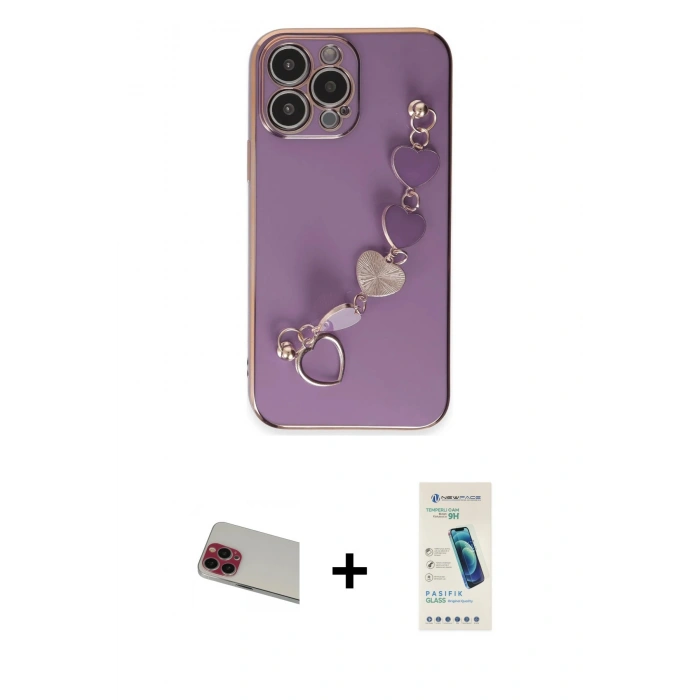 MARSİLYAN™- iPhone 13 Pro Max Kılıf Nova Işık Prime - Şeffaf Pasifik Cam Ekran Koruyucu + Kırmızı Rainbow Kamera Lens Koruma Cam