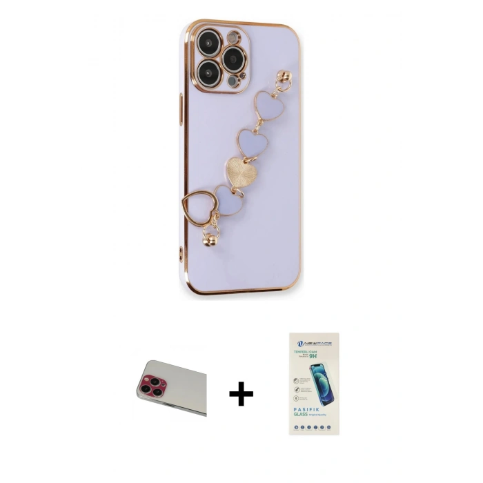 MARSİLYAN™- iPhone 13 Pro Max Kılıf Nova Işık Prime - Şeffaf Pasifik Cam Ekran Koruyucu + Kırmızı Rainbow Kamera Lens Koruma Cam