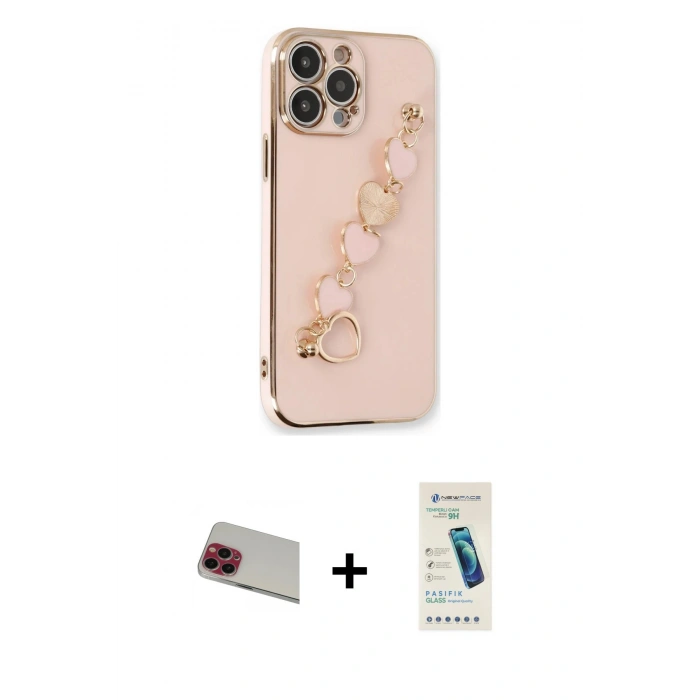 MARSİLYAN™- iPhone 13 Pro Max Kılıf Nova Işık Prime - Şeffaf Pasifik Cam Ekran Koruyucu + Kırmızı Rainbow Kamera Lens Koruma Cam
