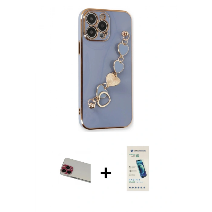 MARSİLYAN™- iPhone 13 Pro Max Kılıf Nova Işık Prime - Şeffaf Pasifik Cam Ekran Koruyucu + Kırmızı Rainbow Kamera Lens Koruma Cam