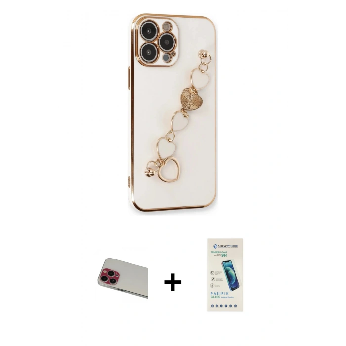 MARSİLYAN™- iPhone 13 Pro Max Kılıf Nova Işık Prime - Şeffaf Pasifik Cam Ekran Koruyucu + Kırmızı Rainbow Kamera Lens Koruma Cam