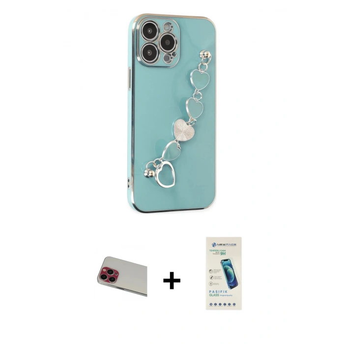 MARSİLYAN™- iPhone 13 Pro Max Kılıf Nova Işık Prime - Şeffaf Pasifik Cam Ekran Koruyucu + Kırmızı Rainbow Kamera Lens Koruma Cam