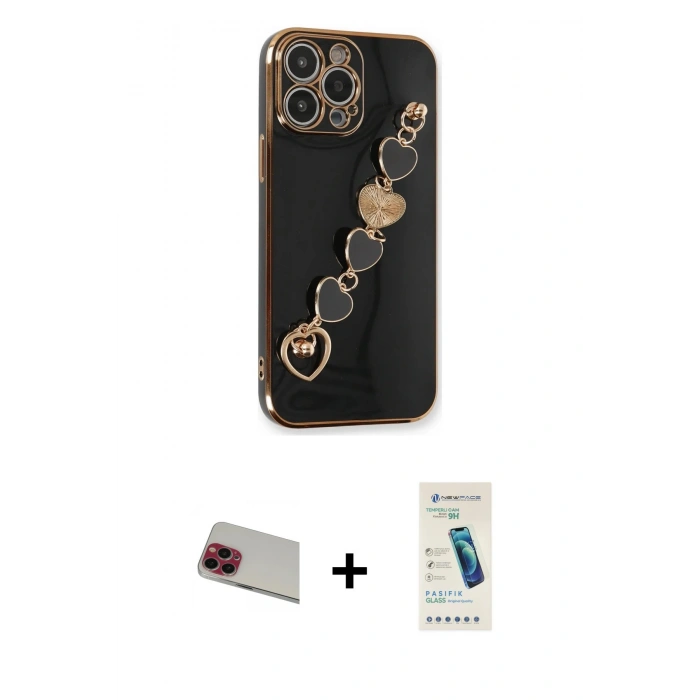 MARSİLYAN™- iPhone 13 Pro Max Kılıf Nova Işık Prime - Şeffaf Pasifik Cam Ekran Koruyucu + Kırmızı Rainbow Kamera Lens Koruma Cam