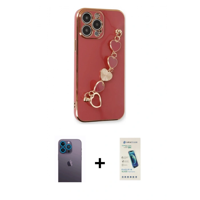 MARSİLYAN™- iPhone 13 Pro Max Kılıf Nova Işık Prime - Şeffaf Pasifik Cam Ekran Koruyucu + Mavi Neon Fosforlu Kamera Lens