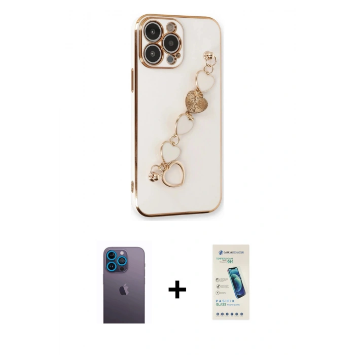 MARSİLYAN™- iPhone 13 Pro Max Kılıf Nova Işık Prime - Şeffaf Pasifik Cam Ekran Koruyucu + Mavi Neon Fosforlu Kamera Lens