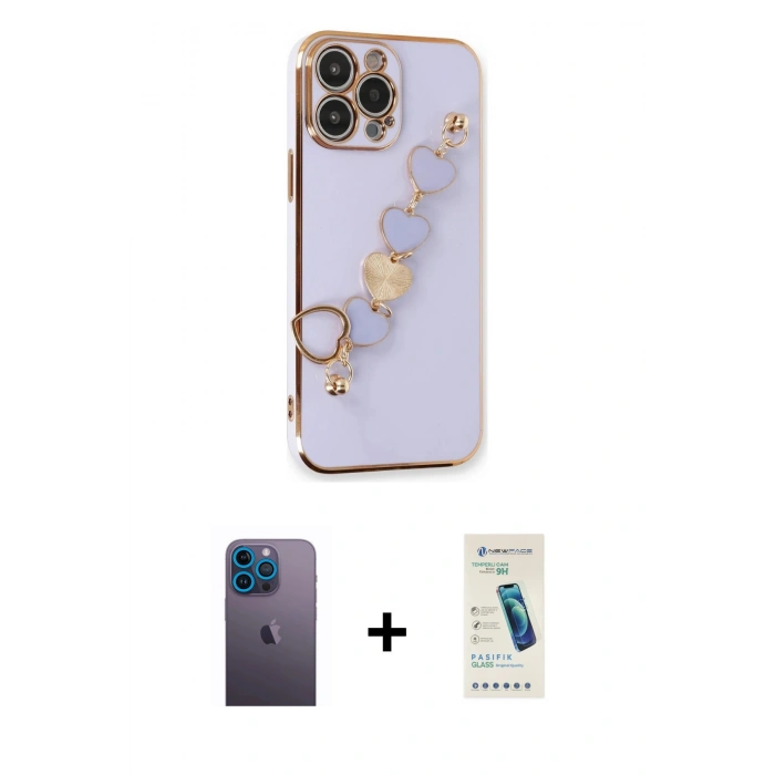 MARSİLYAN™- iPhone 13 Pro Max Kılıf Nova Işık Prime - Şeffaf Pasifik Cam Ekran Koruyucu + Mavi Neon Fosforlu Kamera Lens