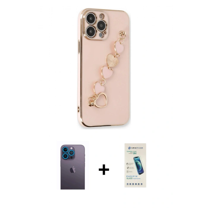 MARSİLYAN™- iPhone 13 Pro Max Kılıf Nova Işık Prime - Şeffaf Pasifik Cam Ekran Koruyucu + Mavi Neon Fosforlu Kamera Lens