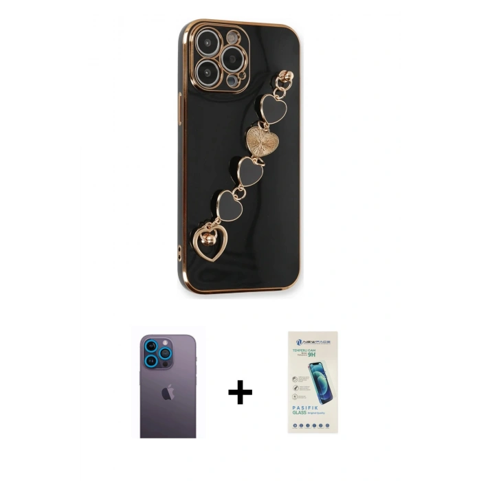 MARSİLYAN™- iPhone 13 Pro Max Kılıf Nova Işık Prime - Şeffaf Pasifik Cam Ekran Koruyucu + Mavi Neon Fosforlu Kamera Lens
