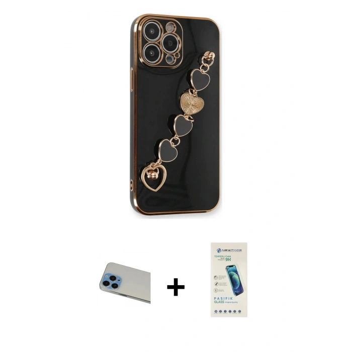 MARSİLYAN™- iPhone 13 Pro Max Kılıf Nova Işık Prime - Şeffaf Pasifik Cam Ekran Koruyucu + Mavi Rainbow Kamera Lens Koruma Cam