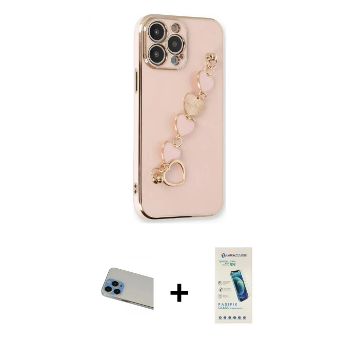 MARSİLYAN™- iPhone 13 Pro Max Kılıf Nova Işık Prime - Şeffaf Pasifik Cam Ekran Koruyucu + Mavi Rainbow Kamera Lens Koruma Cam