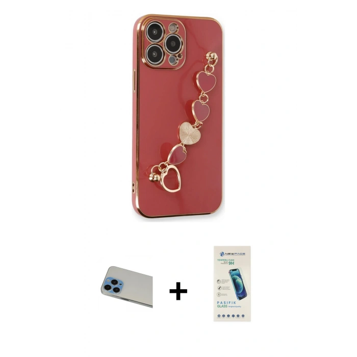 MARSİLYAN™- iPhone 13 Pro Max Kılıf Nova Işık Prime - Şeffaf Pasifik Cam Ekran Koruyucu + Mavi Rainbow Kamera Lens Koruma Cam
