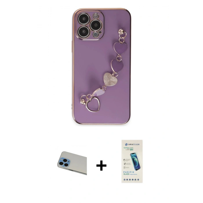 MARSİLYAN™- iPhone 13 Pro Max Kılıf Nova Işık Prime - Şeffaf Pasifik Cam Ekran Koruyucu + Mavi Rainbow Kamera Lens Koruma Cam