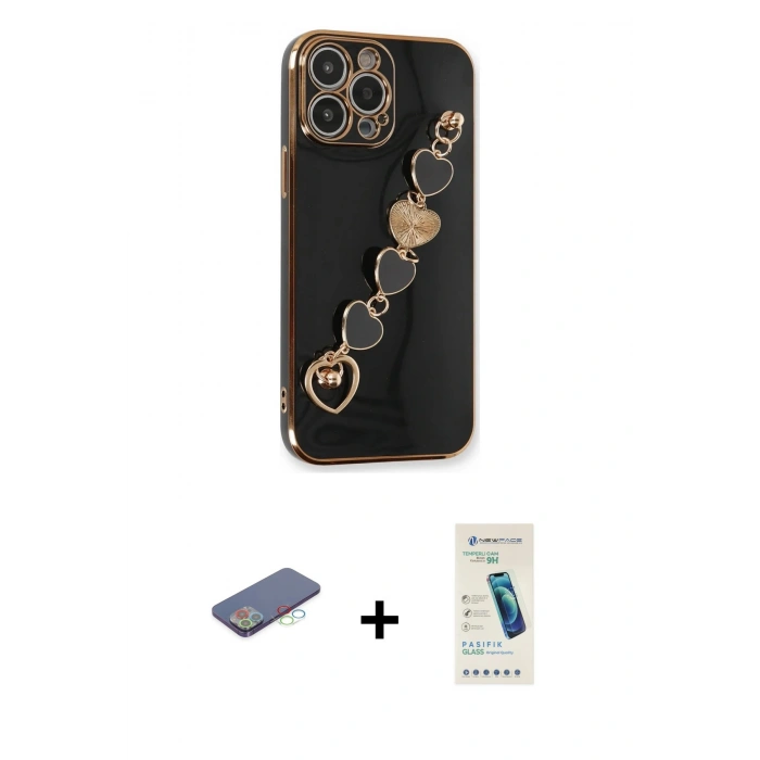 MARSİLYAN™- iPhone 13 Pro Max Kılıf Nova Işık Prime - Şeffaf Pasifik Cam Ekran Koruyucu + Mavi Renkli Kamera Lens Koruma Cam