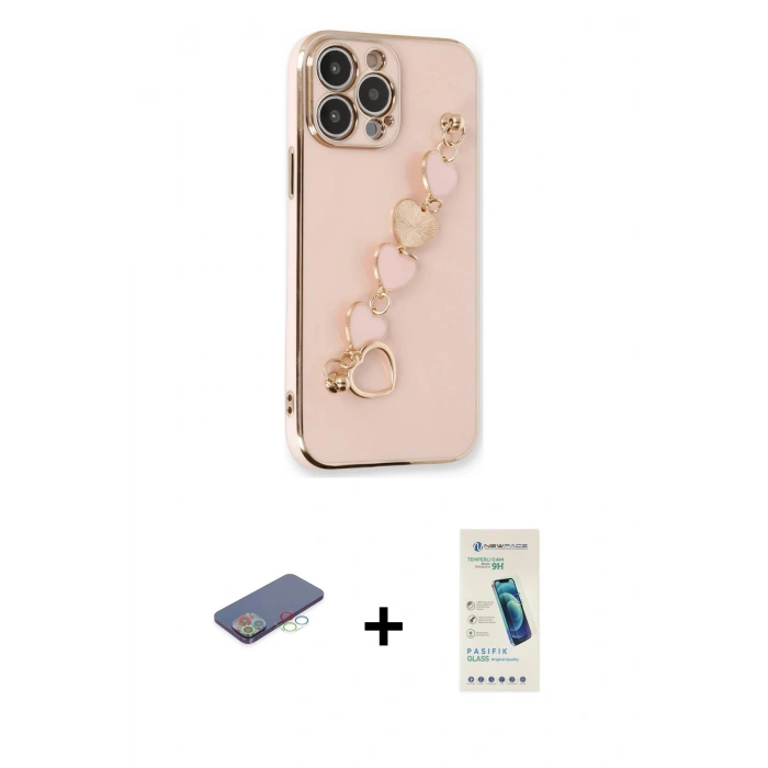 MARSİLYAN™- iPhone 13 Pro Max Kılıf Nova Işık Prime - Şeffaf Pasifik Cam Ekran Koruyucu + Mavi Renkli Kamera Lens Koruma Cam