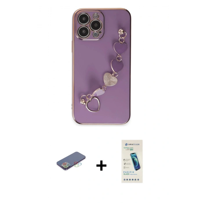 MARSİLYAN™- iPhone 13 Pro Max Kılıf Nova Işık Prime - Şeffaf Pasifik Cam Ekran Koruyucu + Mavi Renkli Kamera Lens Koruma Cam
