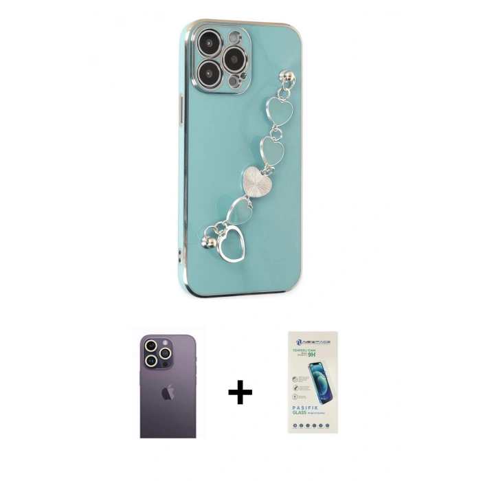 MARSİLYAN™- iPhone 13 Pro Max Kılıf Nova Işık Prime - Şeffaf Pasifik Cam Ekran Koruyucu + Neon Fosforlu Kamera Lens - BZ