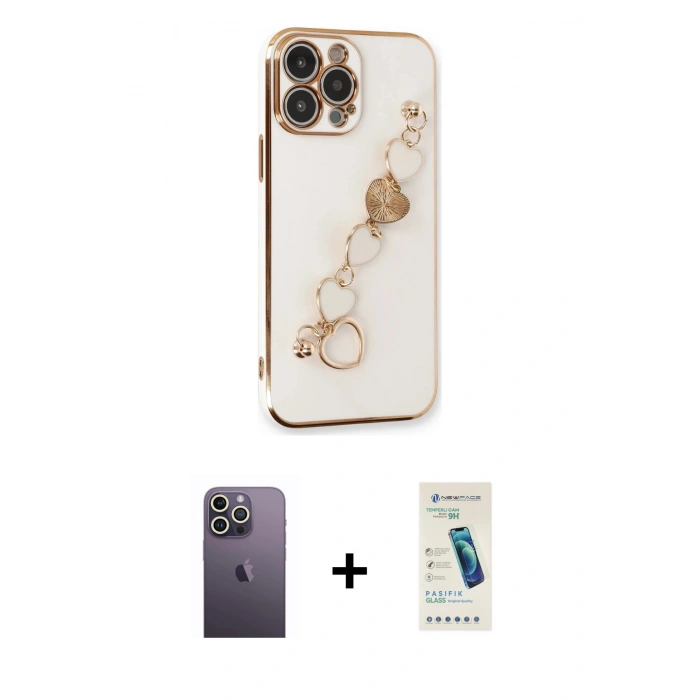 MARSİLYAN™- iPhone 13 Pro Max Kılıf Nova Işık Prime - Şeffaf Pasifik Cam Ekran Koruyucu + Neon Fosforlu Kamera Lens - BZ