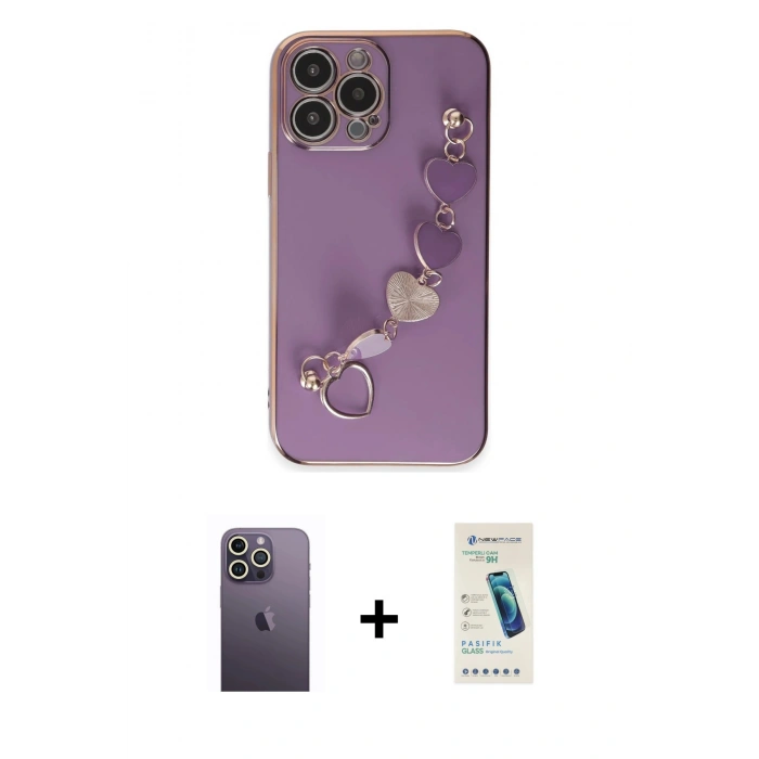 MARSİLYAN™- iPhone 13 Pro Max Kılıf Nova Işık Prime - Şeffaf Pasifik Cam Ekran Koruyucu + Neon Fosforlu Kamera Lens - BZ