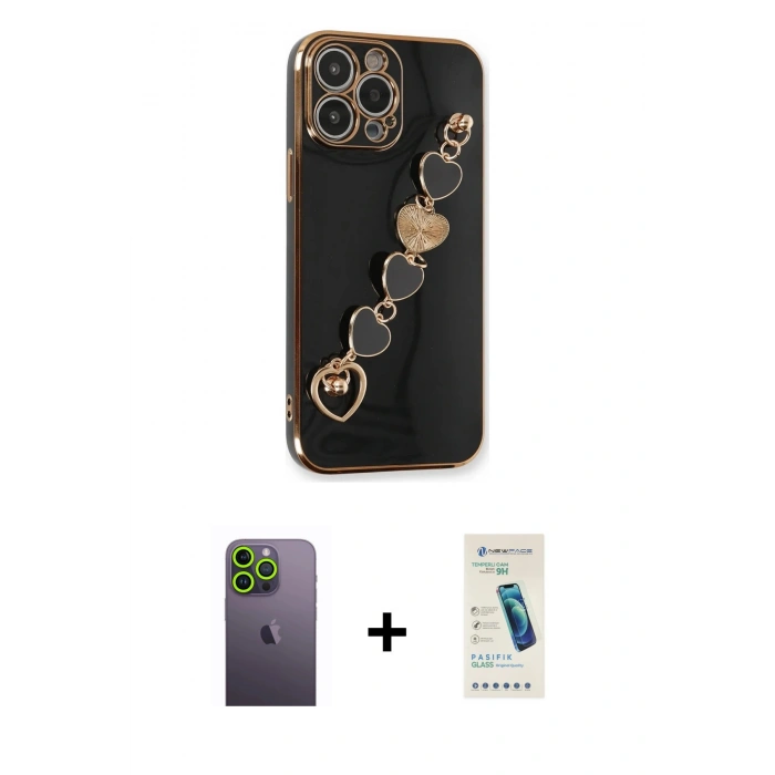 MARSİLYAN™- iPhone 13 Pro Max Kılıf Nova Işık Prime - Şeffaf Pasifik Cam Ekran Koruyucu + Neon Fosforlu Kamera Lens - YL