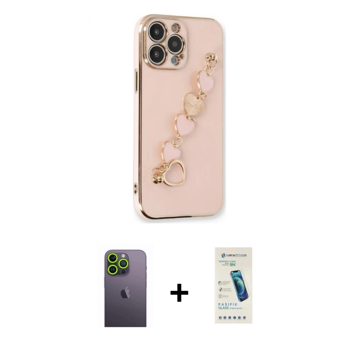 MARSİLYAN™- iPhone 13 Pro Max Kılıf Nova Işık Prime - Şeffaf Pasifik Cam Ekran Koruyucu + Neon Fosforlu Kamera Lens - YL