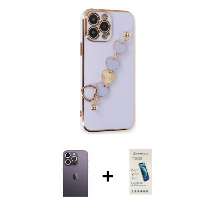 MARSİLYAN™- iPhone 13 Pro Max Kılıf Nova Işık Prime - Şeffaf Pasifik Cam Ekran Koruyucu + Neon Fosforlu Kamera Lens - BZ