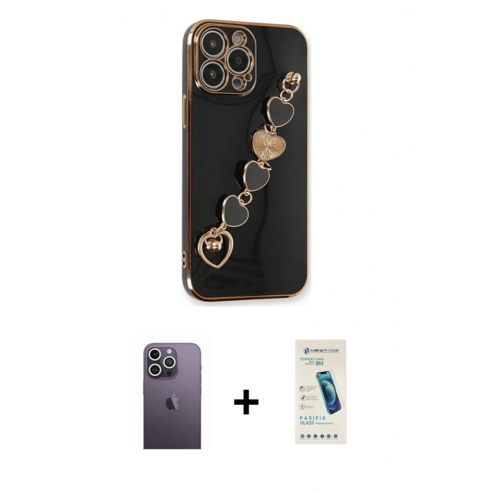 MARSİLYAN™- iPhone 13 Pro Max Kılıf Nova Işık Prime - Şeffaf Pasifik Cam Ekran Koruyucu + Neon Fosforlu Kamera Lens - BZ