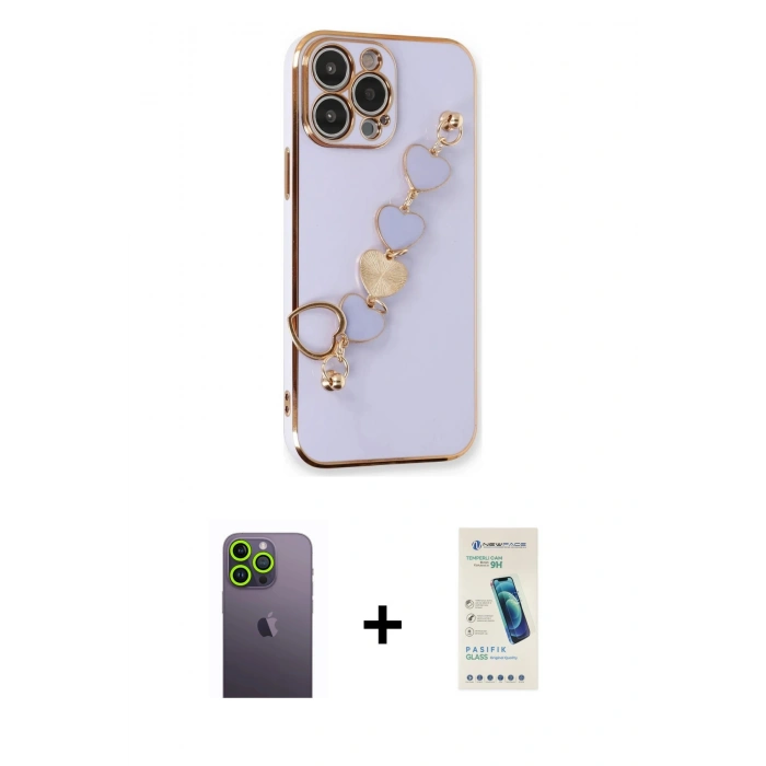 MARSİLYAN™- iPhone 13 Pro Max Kılıf Nova Işık Prime - Şeffaf Pasifik Cam Ekran Koruyucu + Neon Fosforlu Kamera Lens - YL