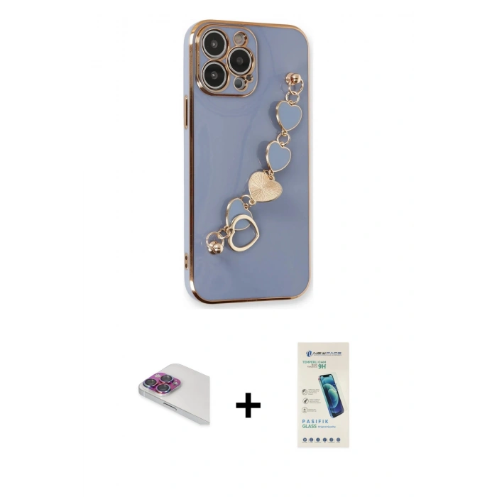 MARSİLYAN™- iPhone 13 Pro Max Kılıf Nova Işık Prime - Şeffaf Pasifik Cam Ekran Koruyucu + Pers Alüminyum Kamera Lens - GI