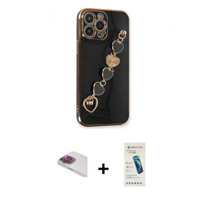 MARSİLYAN™- iPhone 13 Pro Max Kılıf Nova Işık Prime - Şeffaf Pasifik Cam Ekran Koruyucu + Pers Alüminyum Kamera Lens - GI
