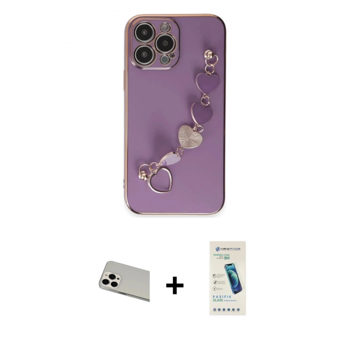 MARSİLYAN™- iPhone 13 Pro Max Kılıf Nova Işık Prime - Şeffaf Pasifik Cam Ekran Koruyucu + Rainbow Kamera Lens Koruma Cam - BZ
