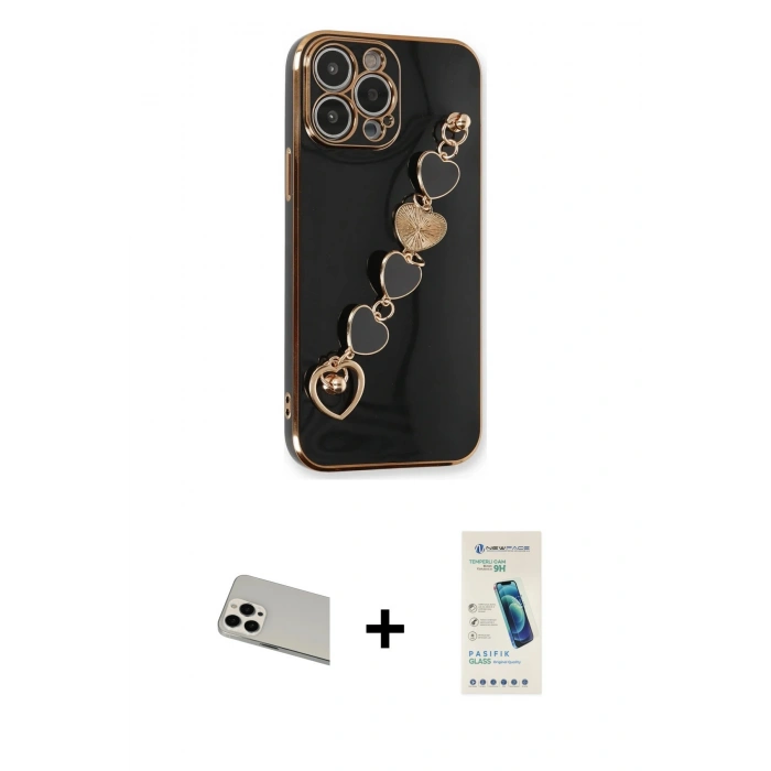 MARSİLYAN™- iPhone 13 Pro Max Kılıf Nova Işık Prime - Şeffaf Pasifik Cam Ekran Koruyucu + Rainbow Kamera Lens Koruma Cam - BZ
