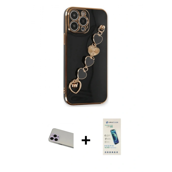 MARSİLYAN™- iPhone 13 Pro Max Kılıf Nova Işık Prime - Şeffaf Pasifik Cam Ekran Koruyucu + Rainbow Kamera Lens Koruma Cam - MR