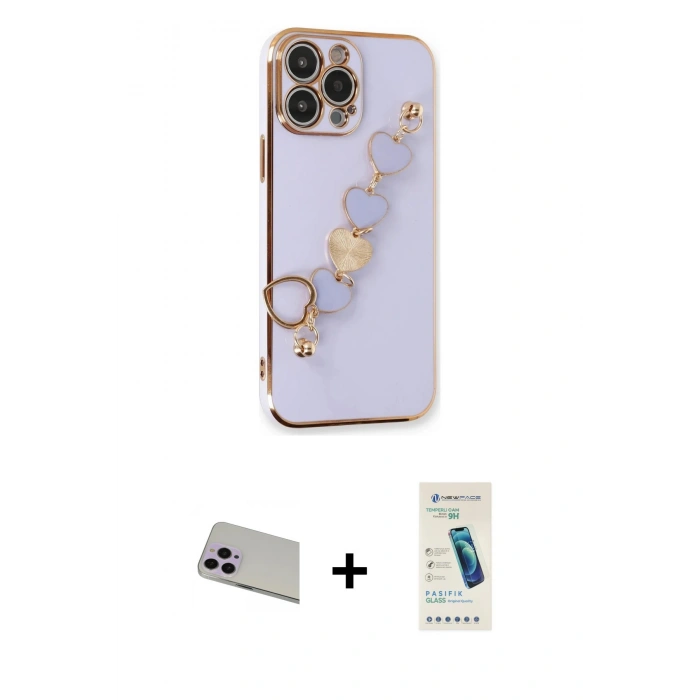MARSİLYAN™- iPhone 13 Pro Max Kılıf Nova Işık Prime - Şeffaf Pasifik Cam Ekran Koruyucu + Rainbow Kamera Lens Koruma Cam - MR