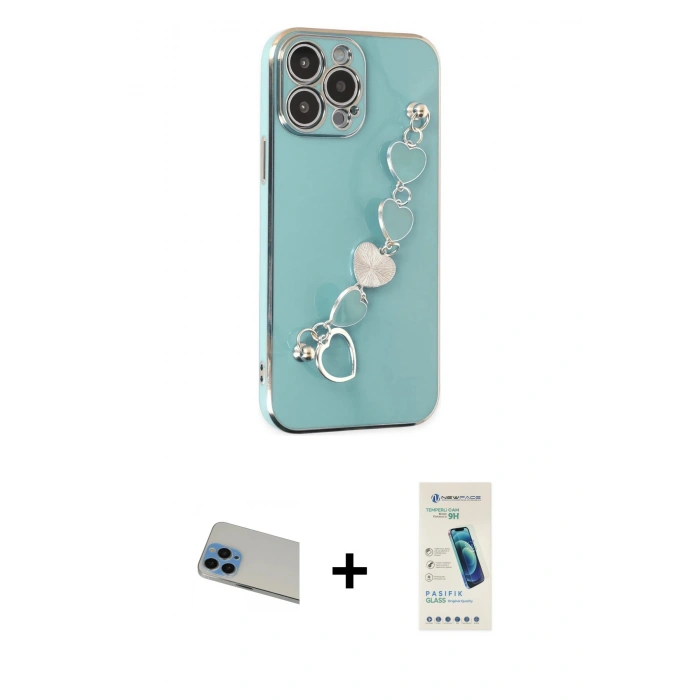 MARSİLYAN™- iPhone 13 Pro Max Kılıf Nova Işık Prime - Şeffaf Pasifik Cam Ekran Koruyucu + Rainbow Kamera Lens Koruma Cam - MI