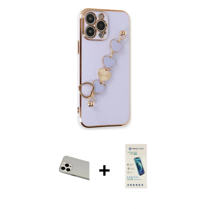 MARSİLYAN™- iPhone 13 Pro Max Kılıf Nova Işık Prime - Şeffaf Pasifik Cam Ekran Koruyucu + Rainbow Kamera Lens Koruma Cam - BZ