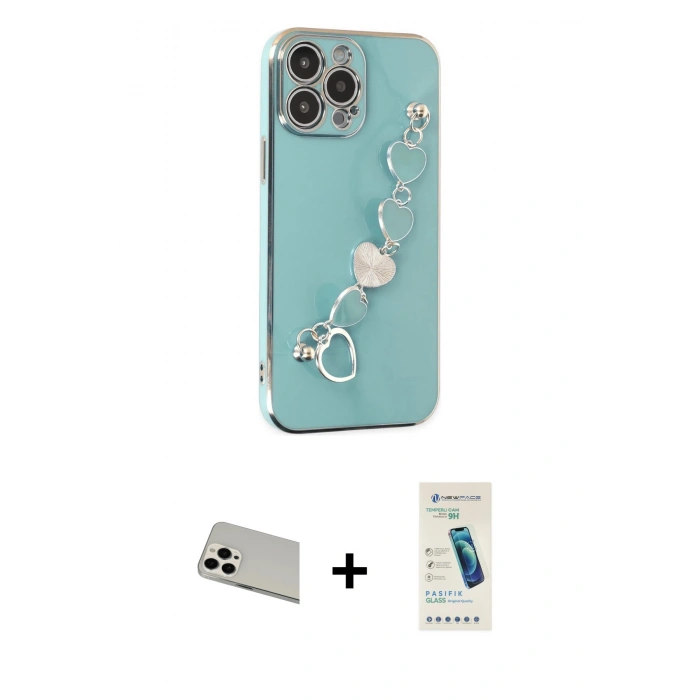 MARSİLYAN™- iPhone 13 Pro Max Kılıf Nova Işık Prime - Şeffaf Pasifik Cam Ekran Koruyucu + Rainbow Kamera Lens Koruma Cam - BZ