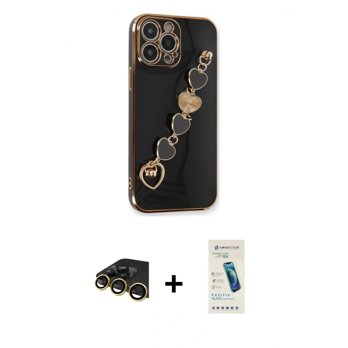 MARSİLYAN™- iPhone 13 Pro Max Kılıf Nova Işık Prime - Şeffaf Pasifik Cam Ekran Koruyucu + Raze Metal Kamera Lens - GD