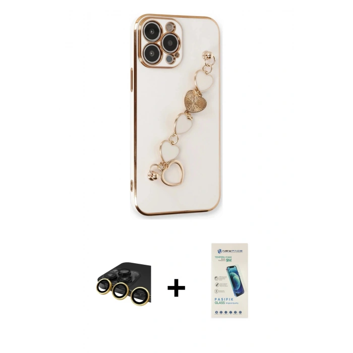 MARSİLYAN™- iPhone 13 Pro Max Kılıf Nova Işık Prime - Şeffaf Pasifik Cam Ekran Koruyucu + Raze Metal Kamera Lens - GD