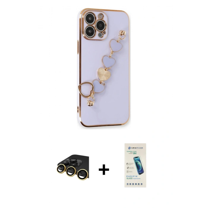MARSİLYAN™- iPhone 13 Pro Max Kılıf Nova Işık Prime - Şeffaf Pasifik Cam Ekran Koruyucu + Raze Metal Kamera Lens - GD
